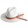 Women Classic Flat Brim Belt Straw Cap Sun Hat Simple Summer Beach Hat Female Casual Panama Hat Lady Fedora