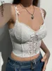 Women's Tanks Camis Sweetown White Lace Trim Bustiers Corsets Tops Women Y2K Clothes Front Cross Tie Up Back Hook Closure Sexy Padded Tanks Camis 230706