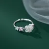 Clusterringe 925 Real Sterling Silber Schmuck Muschel Blütenpflanzen Ring Einfacher Diamant Öffnen verstellbarer Finger für jugendliche Mädchen Frauen