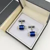 LAN Cufflinks With Stamp Blue Black Agate Luxury Jewelry For Men Wedding Gifts