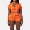 女性のジャージシックでエレガントなオレンジツーピースジョギング女性セットジッパーパーカークロップトップス 2023 夏のジムショーツスポーツトレーナー
