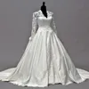 2021 Vintage Kate Middleton manga larga otoño Vestidos de novia ALine cuello en V marfil tafetán apliques Peplum Vestidos de novia Vestidos D352270