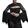 Women's Blouses Womens Sexy Sheer Long Batwing Sleeve See Through Mesh Crop Tops Streetwear Bikinis Cover Up