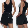 スカート女性デニムキュロットショートスカートファッションボタン装飾スリムカジュアルレディースシックドレス服230707