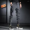 Männer Jeans Mode Streetwear Männer Schwarz Lose Fit Elastische Große Tasche Casual Cargo Hosen Hombre Hip Hop Joggers Breite bein Hosen