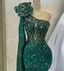 2023 Aso Ebi Hunter Green Mermaid Prom Dress Beaded Crystals Evening Formal Party Second Reception Birthday Engagement Gowns Dresses Robe De Soiree ZJ692