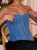 Damlinnen Camis Jyate Sexig Y2K jeanskorsetttröjor Dam Vintage Streetwear Chic Bandage Tube Tops Dam Sommar Blå Clubwear Slim Tank Top 230706