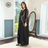 Ethnic Clothing Jellaba Hooded Women Abaya Black Long Sleeves Dubai Turkey Morocco V-neck Robe Loose Gurban Islam Muslin