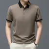 Men's T-Shirts Summer Solid Ice Silk Short Sleeve Men's Polo T-shirt Commercial Casual Turn-down Collar Striped Patchwork Fashion Tops 230707