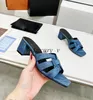 Designertofflor Tribute Mules Slides Cross Shoes Dam Smooth Leather Sandaler Strasskombination Flats Beach Chunky High Heels