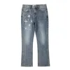 Jeans para hombre Azul Retro Lavado Acampanado Hip Hop Tinta salpicada Pentagrama Impreso Graffiti Casual Jean Ancho Hombre Baggy Vintage