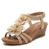 Scarpe eleganti 2023 Roma Vento ed estate Zeppa bohémien 5cm Eleganti sandali casual per vacanze a fiori retrò Taglie forti Donna 36-42