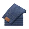 Męskie dżinsy 2023 materiał z lyocellu wiosna lato wysokiej jakości tkaniny szczupła prosta bawełna elastyczna w połowie talii spodnie biznesowe na co dzień