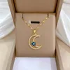 Colares com Pingente de Luxo Feminino Esmalte Estrela Colar Cor Dourada Strass Para Mulheres Branco Azul Amarelo Lua Casamento