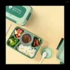 Ensembles de Vaisselle Lunch Box 1600Ml 5 Compartiments Bento Adulte Avec Cuillère Réutilisable Intégrée Baguettes Voyage (Vert)