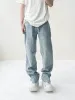 Мужские брюки больших размеров Джинсовые брюки Мужские прямые джинсовые потертые старые синие реальные фото