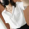 Women's Blouses Solid White Yellow Shirt Women's Lapel Button Up Summer Tops Pockets Office Korean Loose Top Casual Ladies Shirts