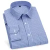 Men's Dress Shirts Mens Long Sleeved Shirt Business Casual Classic Plaid Striped Checked Blue Purple Male Social Dress Shirts for Man Button Shirt 230706