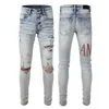 Ontwerpers Jeans Herenjeans High Street Paarse Jeans voor heren Borduurbroeken Dames Oversize Ripped Patch Hole Denim Rechte mode-streetwear slanke jeans