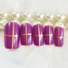 Faux ongles moyen violet or croix conception Squoval brillant carré presse sur Salon manucure réutilisable faux ongles Art conseils