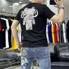 Tendance ours T-shirt Slim Fit hommes haut à la mode col rond mercerisé coton Homme Streetwear manches courtes t-shirts Homme vêtements