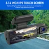 Dash Cam 3,16-дюймовый двойной рекордер спереди внутри камеры G-Sensor HD Night Vision широкоугольный автомобиль DVR