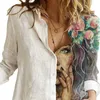 Chemisiers pour femmes Chemisier printemps couleur bloquant revers peint à la main Chemise à la mode Camisas De Mujer Chemise Femme Femmes