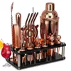 Conjunto de copos de vinho 20 pçs kit de bartender ouro rosa coqueteleira com suporte de acrílico giratório para bebidas mistas Martini Home Bar ferramenta de cozinha 230706