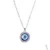 Smycken Blue Evil Eye Halsband Lyx Kristall Strass Runt Hänge Nyckelben Halsband Sier Gold Choker Mode Charm Lucky Turke Dhfx8