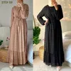 Ethnic Clothing Middle East Morocco Long Sleeve O Neck Floor Length Dresses Chiffon Muslim Dress Female Fashion Causal Elegant Abaya Maxi