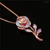 Colares com Pingente Colar de Flor Rosa Criativo Delicado Opala Roxo Corrente Cor Dourada Para Presente de Dia dos Namorados Feminino