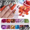 Nail Glitter 12 Colors Maple Leaves Art Sequins Holographic Flakes Paillette Fall Leaf Stickers For Diy Nails Autumn Decorations Dro Dh6Op