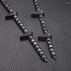 Chains S925 Sterling Silver Black Moissanite Spiked Tennis Link Chain Necklace For Women Men Hip Hop Bling Out Rapper Jewelry