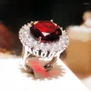 Cluster Rings Red Round Gemstone Stone Ring For Women Elegant Engagement Wedding 925 Sterling Silver Austrian Crystals Fashion Jewelry