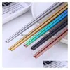 Chopsticks Glossy Titanium Gold-Plated Colorf Stainless Steel Rose Gold Black Rainbow Square Chopsticks120Pair T1I825 Drop Delivery Dhc9J