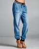 Damen-Jeans mit kontrastierendem Einsatz, Kordelzug an der Taille und Bündchen, Jeans in Outdoor-Kleidung für Damen 230707