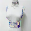 Costumi sexy jarretelles PVC trasparente brillante Laser ceinture de harnais Cage corporelle pour femmes sangles holographiqu244p