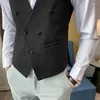 Kamizelki męskie moda koreańska głęboki dekolt w serek męska kamizelka cztery pory roku podwójne piersi Slim Fit kamizelka Homme marka biznesowy garnitur męski kamizelka