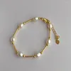 Strand ALLME fait à la main véritable perle d'eau douce perlée Bracelet à breloques or argent plaqué perles Bracelets pour femmes accessoires