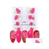 Autocollants Stickers 5D En Relief Rose Nail Sticker Blooming Gravé Feuille Curseur D'eau Pour Ongles Art Décorations Decal Fleur Manucure Dhfjh