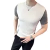 Männer Pullover Sommer Männer Kurzarm Pullover Mode Patchwork Farbe Runde Kragen Slim Fit Pullover Für Männer Kleidung 230706