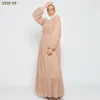 Ethnic Clothing Middle East Morocco Long Sleeve O Neck Floor Length Dresses Chiffon Muslim Dress Female Fashion Causal Elegant Abaya Maxi