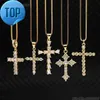 NS1082 högkvalitativ diamant kristen religion smycken guldpläterad stålkedja CZ Micro Pave Cross hänge halsband