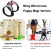 ラインストーン犬用ハーネス - 反射ブリンブリンナイロン犬用ベスト キラキラ蝶ネクタイ付き 中小型犬用 ウォーキングパーティーや結婚式用,ピンク,S