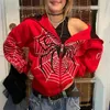 Felpe con cappuccio da donna Felpe con cappuccio Y2k Emo Donna Streetwear Felpa con cappuccio Spider Web Felpe con cappuccio con cerniera rossa Felpa oversize grunge Gothic Harajuku Alt Giacche Abbigliamento 230707