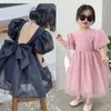Vestidos para meninas Meninas Vestido de princesa 2023 estilo verão coreano preto com manga bolha grande arco festa para crianças bebê