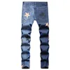 Double couleur hommes jean automne vaporisateur imprimé étoile pantalon slim coupe ajustée couleur contraste Design Streetwear Punk Denim vêtements