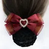 Doppio tulle bowknot fermagli per capelli per le donne copricapo pizzo fiocco in raso panino snood barrettes strass cuore retina per capelli forcine