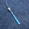 Pendant Necklaces Blue Green Opal Stone Necklace Unique Baseball Bat Dainty Silver Color Chain For Women Simple Jewelry