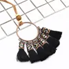 Pendant Necklaces Chinese Vintage White Black Pink Tassel Fan Necklace For Women Bohemian Ethnic Bib Long Statement Tribal Maxi Jewelry